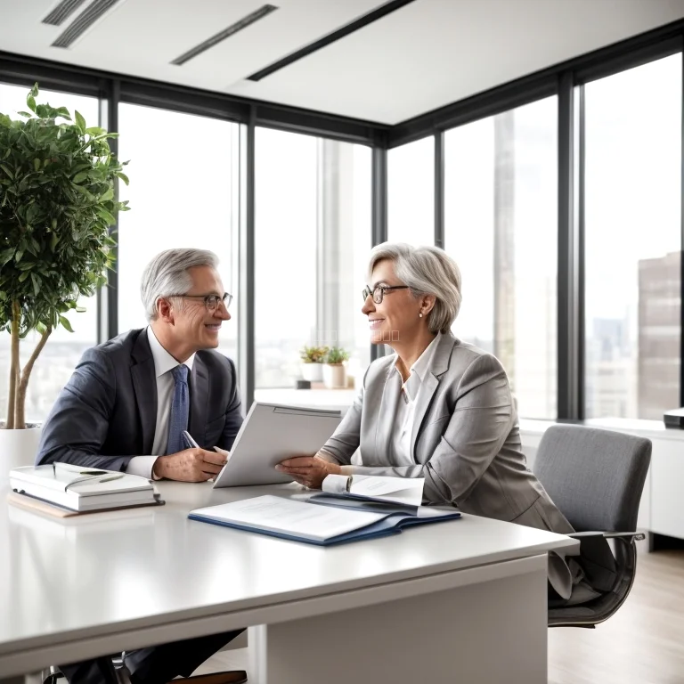 Elderly couple consulting a lawyer